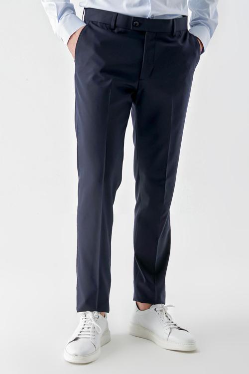  Erkek Lacivert Poliviskon Basic Düz Desen Slim Fit Classic Pantolon