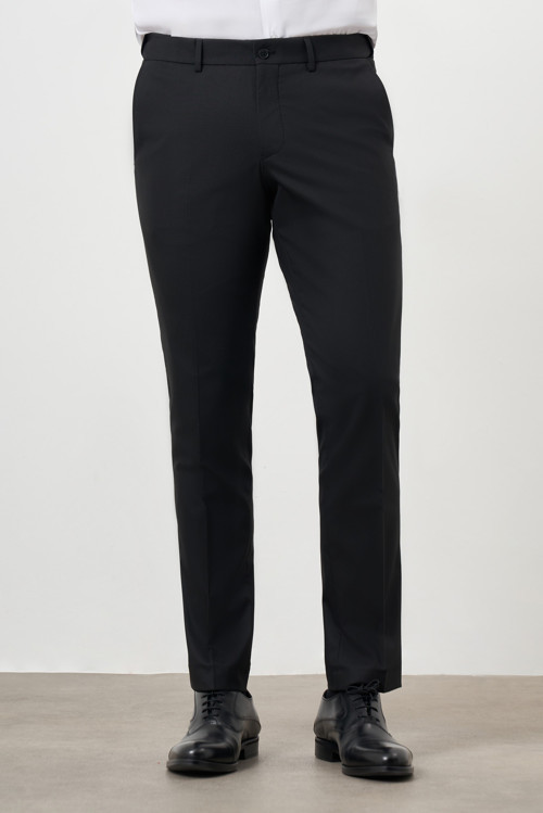 Erkek Siyah Yünlü Düz Desen Dynamic Fit Classic Pantolon
