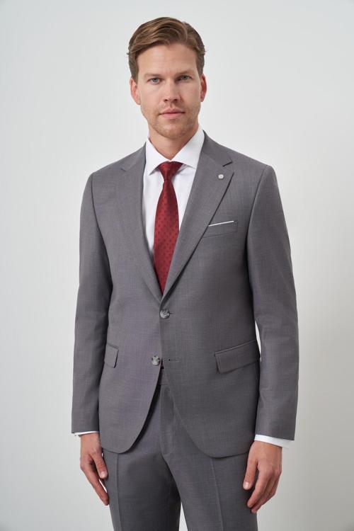  Erkek Gri Poliviskon Slim Fit Mono Yaka Takım Elbise