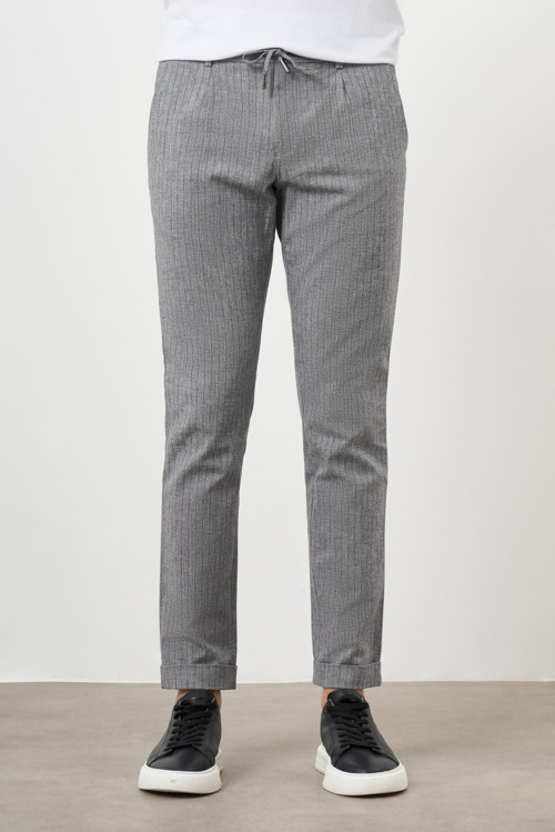 Erkek Siyah Pamuk Keten Trend İpli Jogger Slim Fit Spor Pantolon