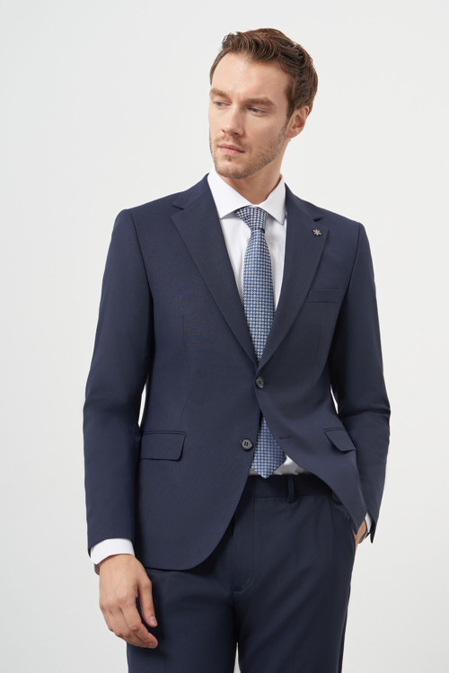 Erkek Lacivert Yün Slim Fit Mono Yaka Takım Elbise