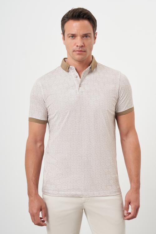 Erkek Vizon Trend Compact Rotasyon Baskı Pike Polo Yaka T-Shirt