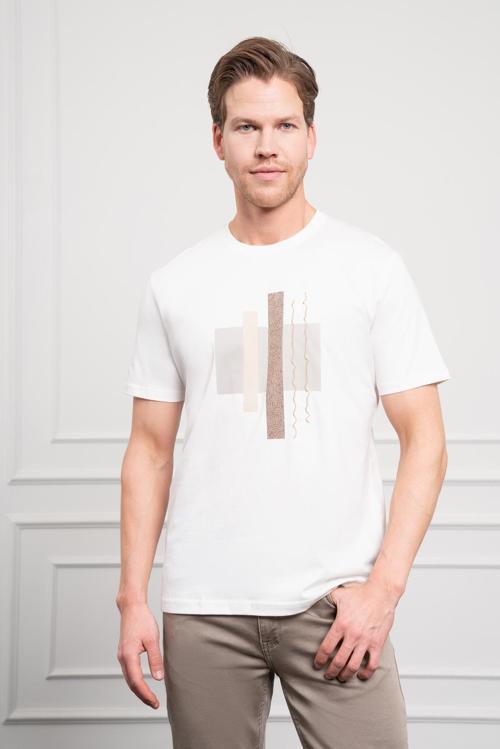  Erkek Ekru Trend Bisiklet Yaka Dinamik Fit Pamuk T-Shirt