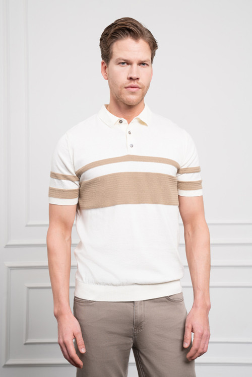 Erkek Ekru Trend Dynamic Fit Rahat Kesim Polo Yaka T-Shirt