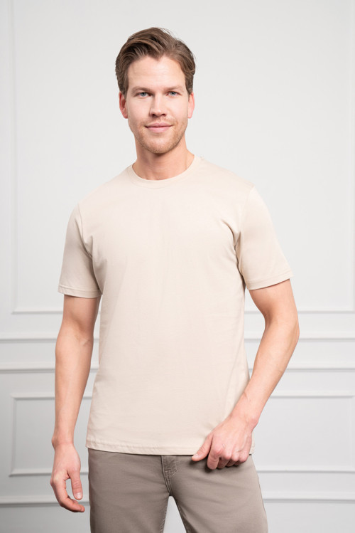 Erkek Bej Basic Bisiklet Yaka Dynamic Fit Pamuk T-Shirt
