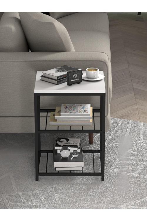 3 Raflı Metal Yan Sehpa Koltuk Sehpası Zigon Sehpa Metal Raflı Koltuk Sehpa Çay Kahve Köşesi