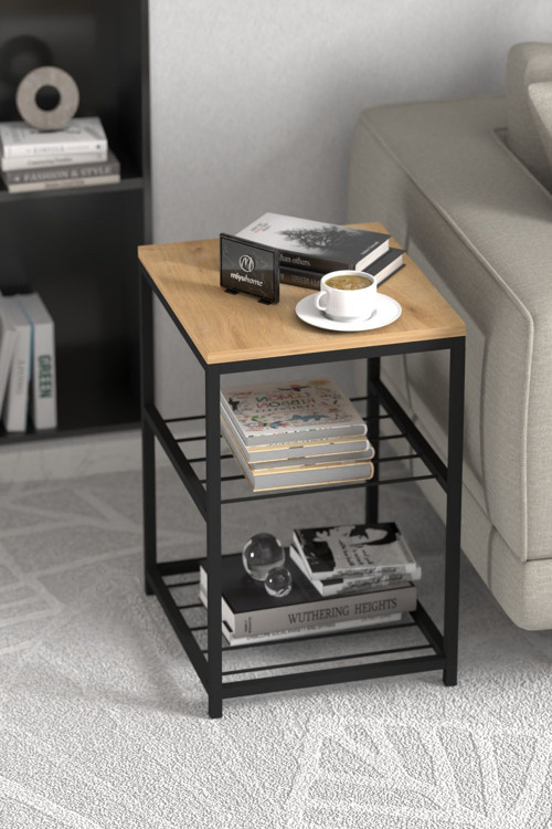 3 Raflı Metal Yan Sehpa Koltuk Sehpası Zigon Sehpa Metal Raflı Koltuk Sehpa Çay Kahve Köşesi