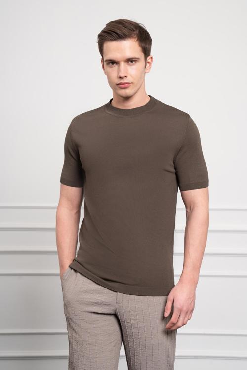  Erkek Haki Trend Bisiklet Yaka Dynamic Fit Rahat Kesim Rayon T-Shirt