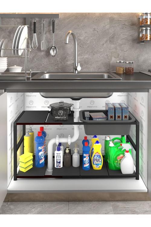 Plastik Sepetli Genişletilebilir Raf Ayarlanabilir Düzenleyici Mutfak Düzenleyici Banyo Düzenleyici