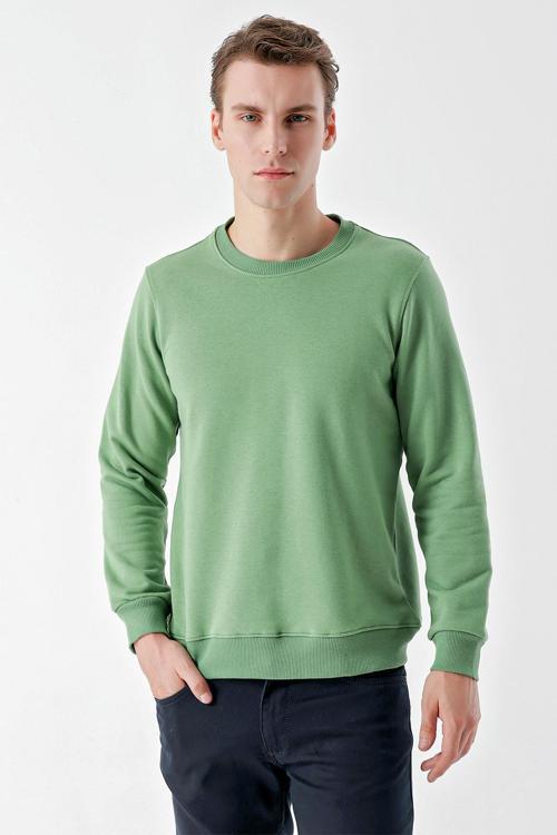  Erkek Haki Basic Bisiklet Yaka Sweat-Shirt