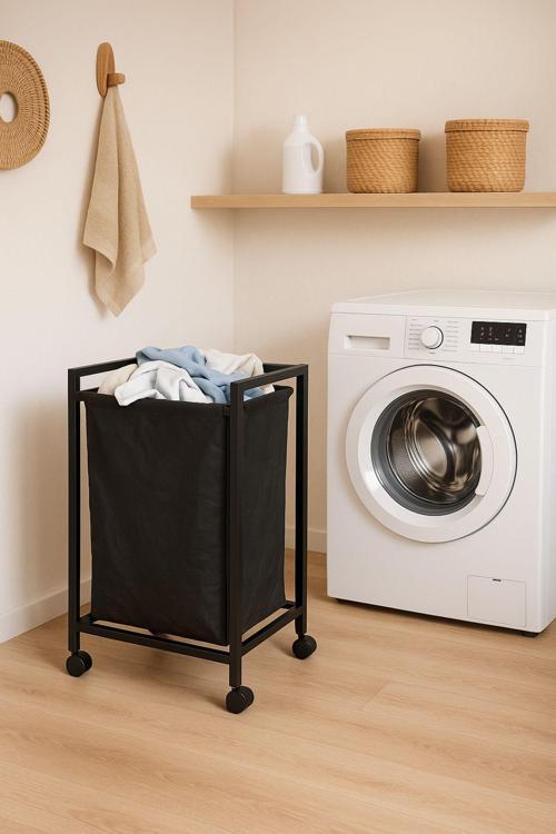 75 Litre Çamaşır Sepeti Kirli Sepeti Frenli Tekerlekli Metal Çamaşır Sepeti Çok Amaçlı Sepet