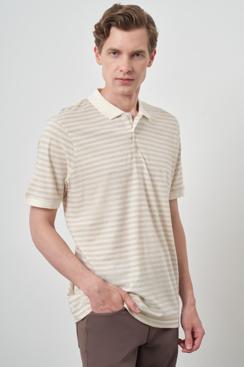 Erkek Bej Trend Polo Yaka T-Shirt