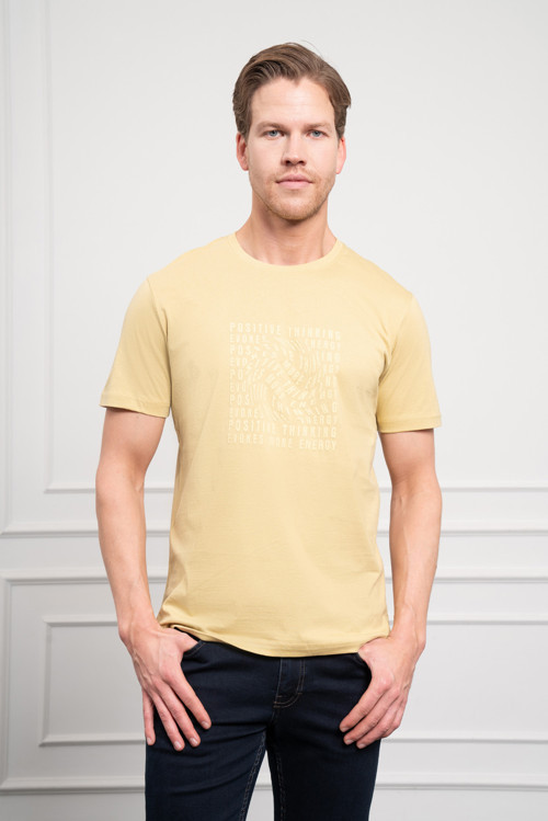 Erkek Yeşil Trend Dinamik Fit Bisiklet Yaka T-Shirt