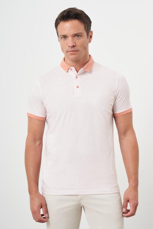  Erkek Pembe Trend Compact Rotasyon Baskı Pike Polo Yaka T-Shirt