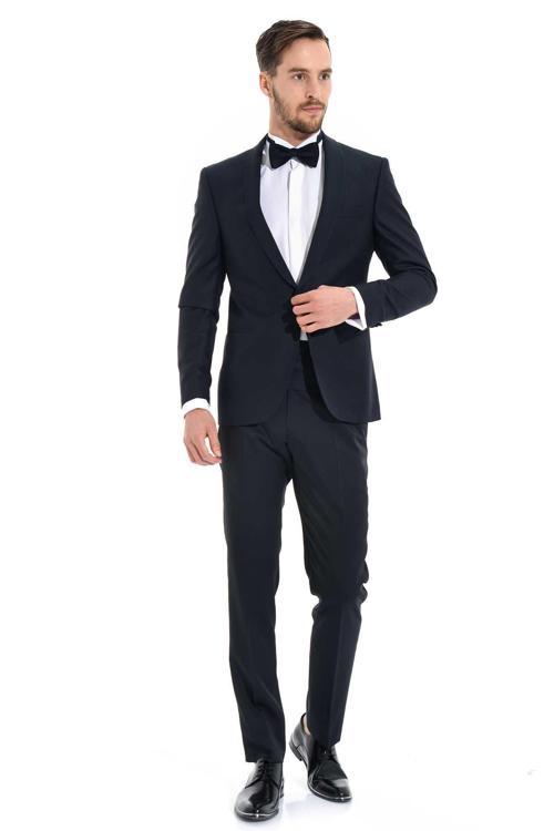 Erkek Lacivert Marsilya Slimfit Jakarlı Smokin