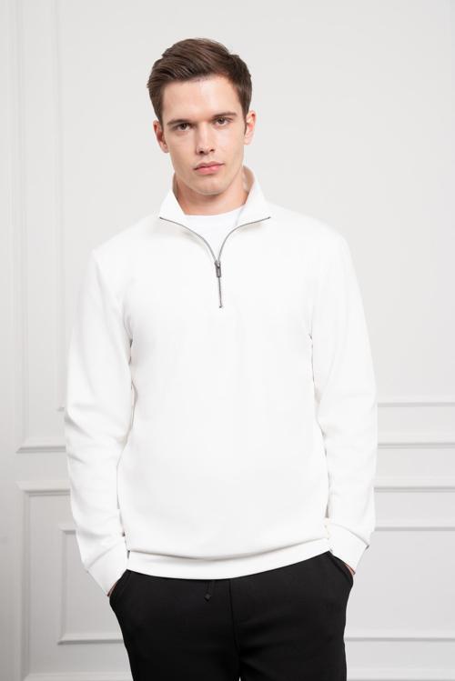  Erkek Ekru Femuarlı Bato Yaka Dynamic Fit Rahat Kesim Sweatshirt