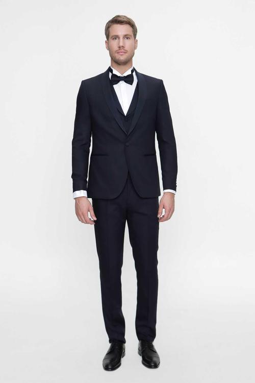  Erkek Lacivert Santorin Ceremonia Jakarlı Slim Fit Dar Kesim Damatlık