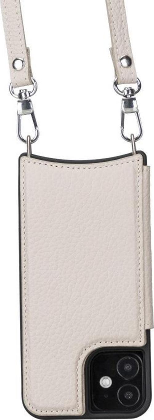 Apple iPhone 12 Mini Uyumlu Deri Askılı Kılıf UFW ERC3 Bej