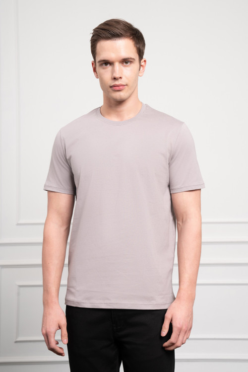 Erkek AÇIK GRİ Basic Bisiklet Yaka Dynamic Fit Pamuk T-Shirt