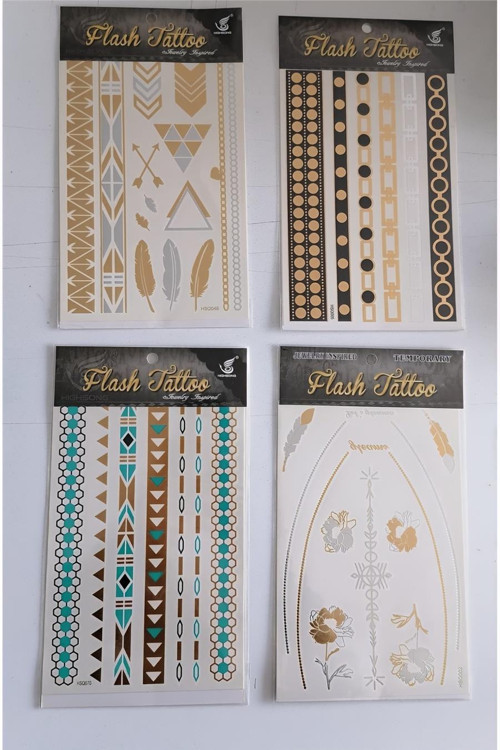 Flash Tattoos Altın Yaldızlı Geçici Dövme 4 Kartela Birden Model2