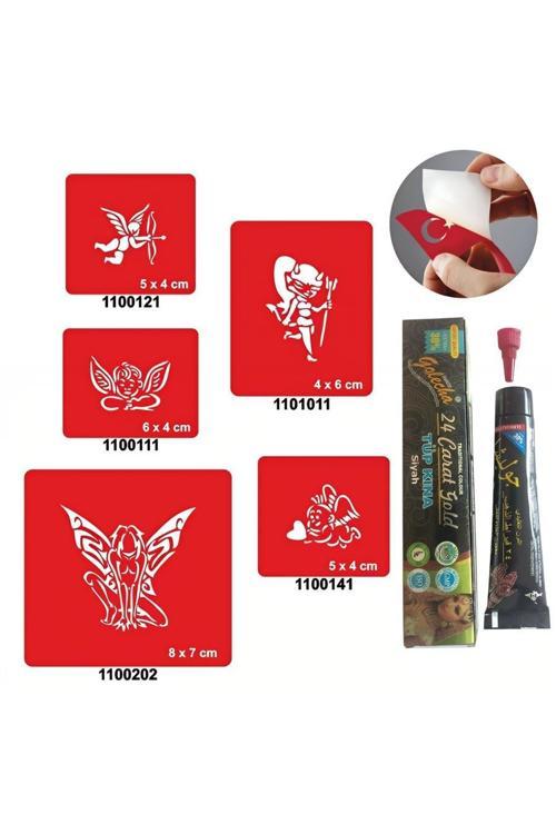 Melek ve Kanat Desenleri Kına ile Geçici Dövme Yapma Seti