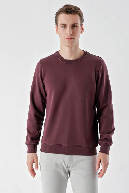  Erkek Mürdüm Basic Bisiklet Yaka Sweat-Shirt