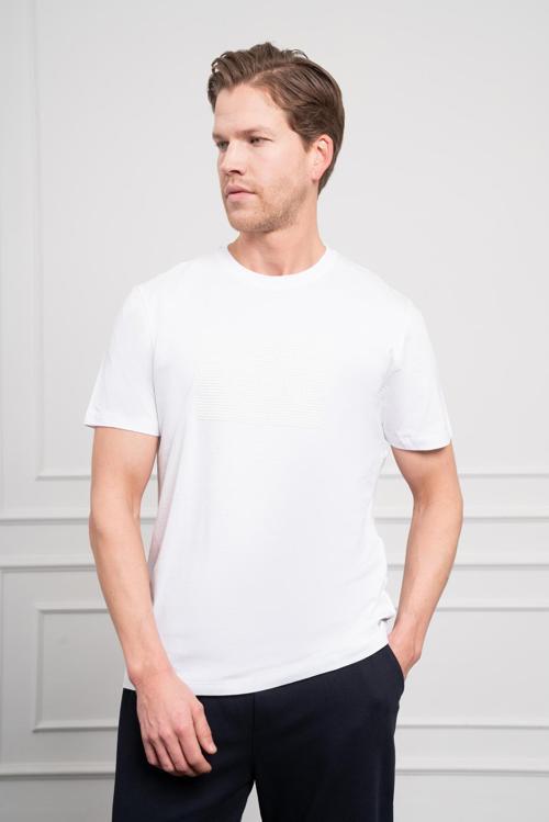  Erkek Beyaz Trend Bisiklet Yaka Dinamik Fit Pamuk T-Shirt