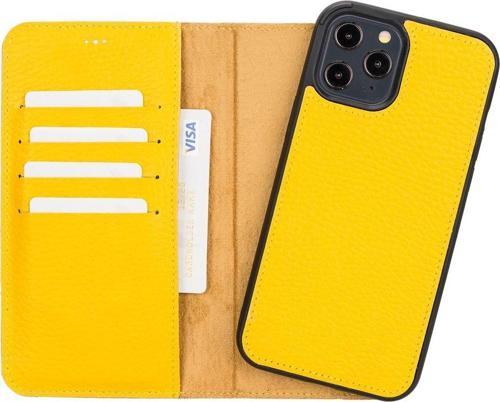 Apple iPhone 12 Pro Max Uyumlu Deri Cüzdanlı Kılıf FL12 Sarı