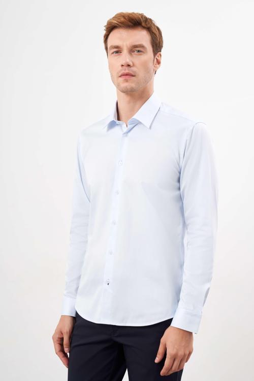  Erkek A. MAVİ Pamuk Düz Desen Sert Yaka Slim Fit  Gömlek