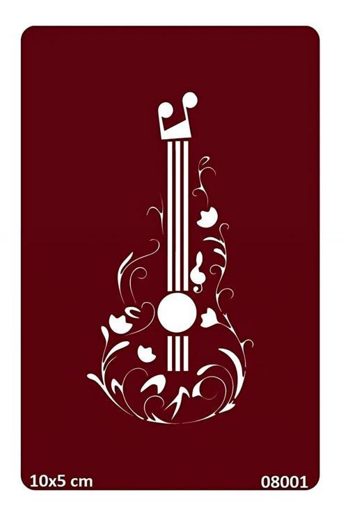 Çiçekli Gitar Geçici Dövme Şablonu Kına Kalıpları