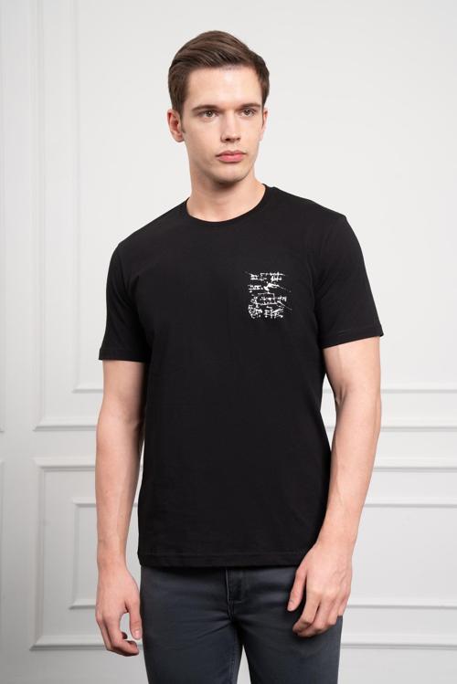  Erkek Siyah Trend Bisiklet Yaka Dinamik Fit Pamuk T-Shirt