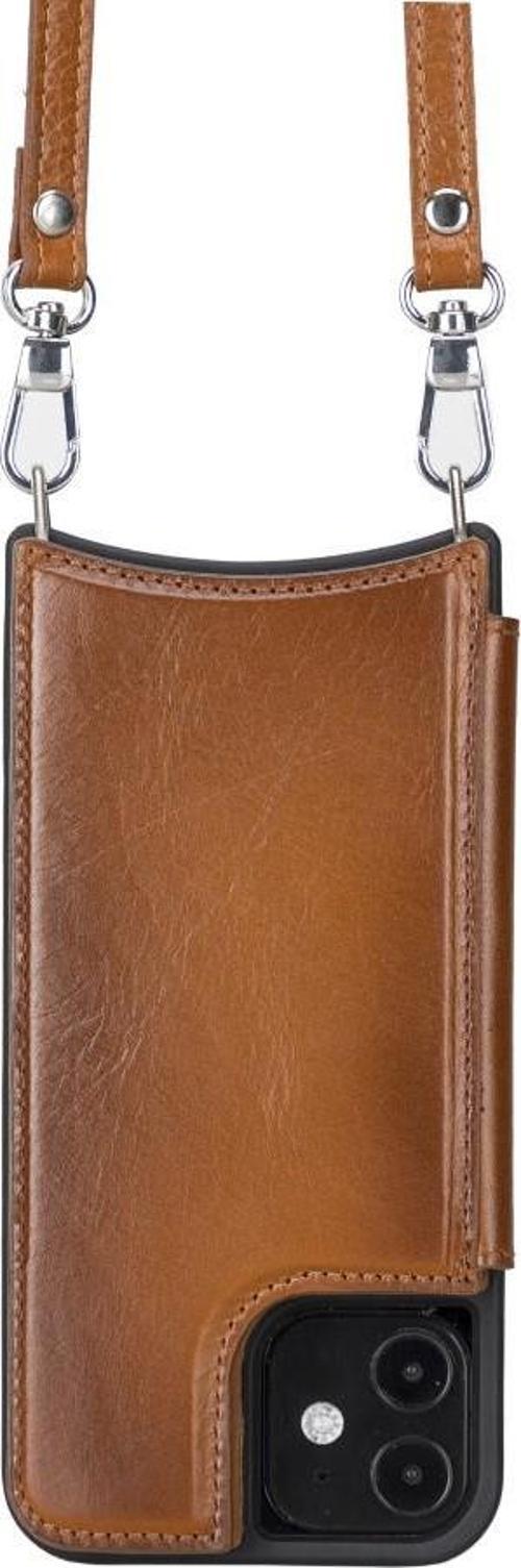 Apple iPhone 12 Pro Uyumlu Deri Askılı Kılıf UFW RST2EF Taba