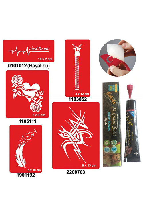 Örtücü Desenleri Hint Kınası ile Geçici Dövme Yapma Seti