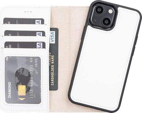 Apple iPhone 13 Mini Uyumlu Deri Cüzdanlı Kılıf F3 Beyaz