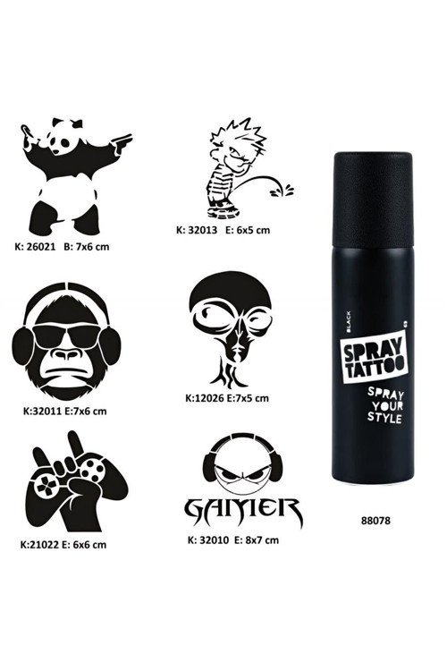 Çılgın Oyuncu Spray Tattoo Geçici Dövme Seti Sprey Dövme Kiti