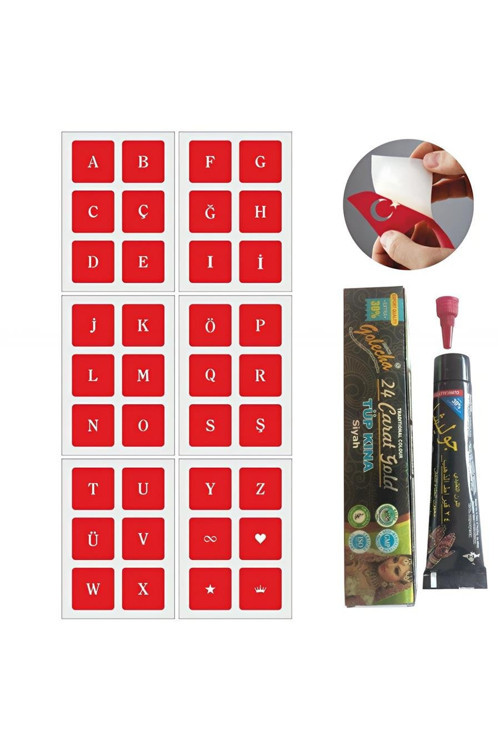 Düz Yazı Harfler Hint Kınası ile Geçici Dövme Yapma Seti