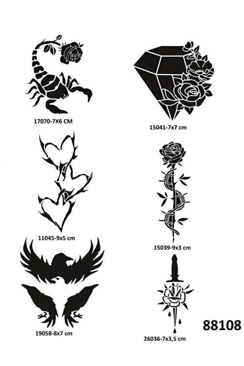 Elmas Akrep 6 Adet Geçici Dövme Şablonu Tattoo Stencil Modelleri