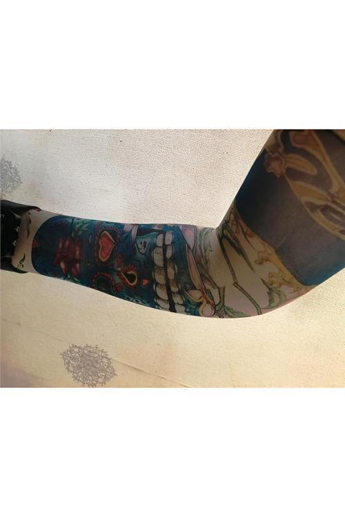 Çift Kol Giyilebilir Dövme Kuru Kafa Desenler Tattoo Sleeve