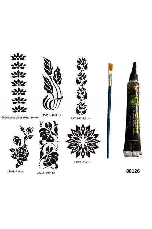 Çiçek Desenleri Siyah Hint Kınası Hediyeli Geçici Dövme Yapma Seti