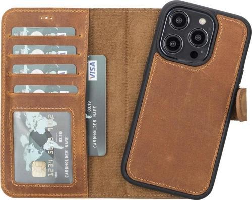 Apple iPhone 14 Pro Uyumlu Deri Cüzdanlı Kılıf MWWN G19 Taba