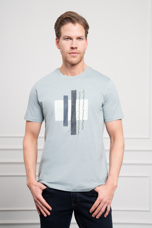 Erkek İndigo Trend Bisiklet Yaka Dinamik Fit Pamuk T-Shirt