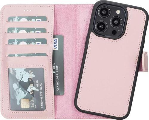 Apple iPhone 14 Pro Uyumlu Deri Cüzdanlı Kılıf MWWN NU2 Pembe