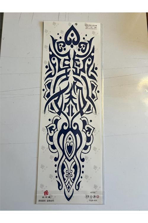Tribal Çizgi 3 Hafta Kalıcı Tam Kol Bacak Kaplama Yapıştırma Geçici Dövme 46 CM