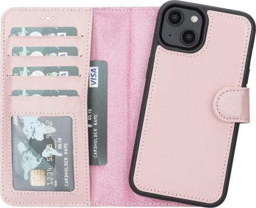 Apple iPhone 14 Uyumlu Deri Cüzdanlı Kılıf MWWN NU2 Pembe