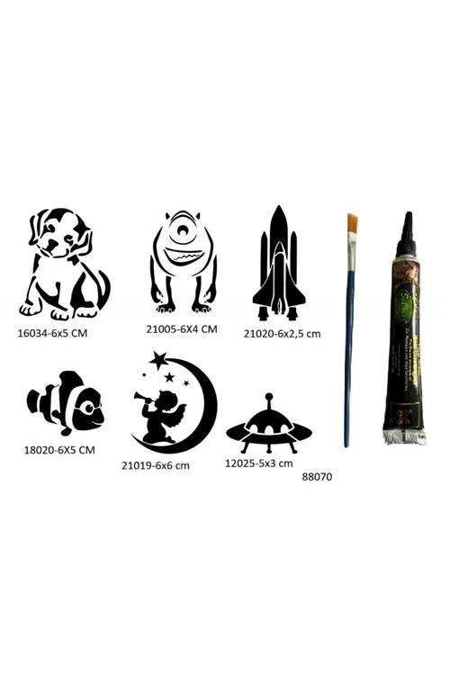Çocuksu Desenler 6 Adet Şablon ve Hint Kınası Geçici Dövme Seti