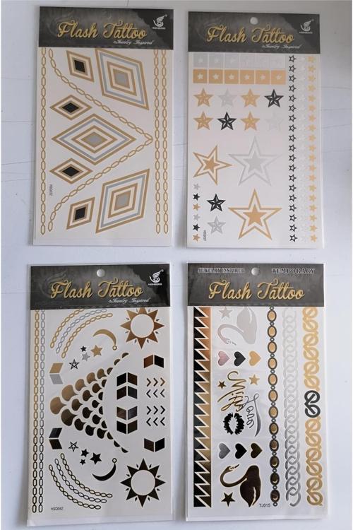 Flash Tattoos Altın Yaldızlı Geçici Dövme 4 Kartela Birden Model7