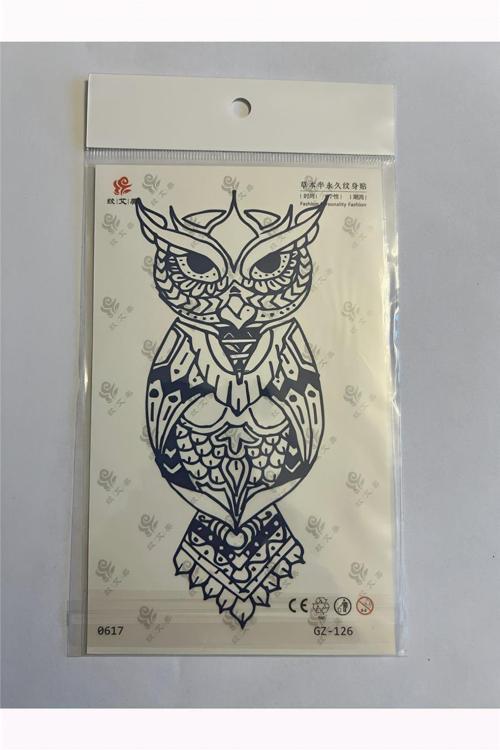 Motif Baykuş 1 Aylık Yarı Kalıcı Yapıştırma Geçici Dövme
