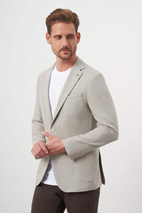  Erkek Çağla Yeşili Dokuma Slim Fit Torba Cep Mono Yaka Spor Ceket