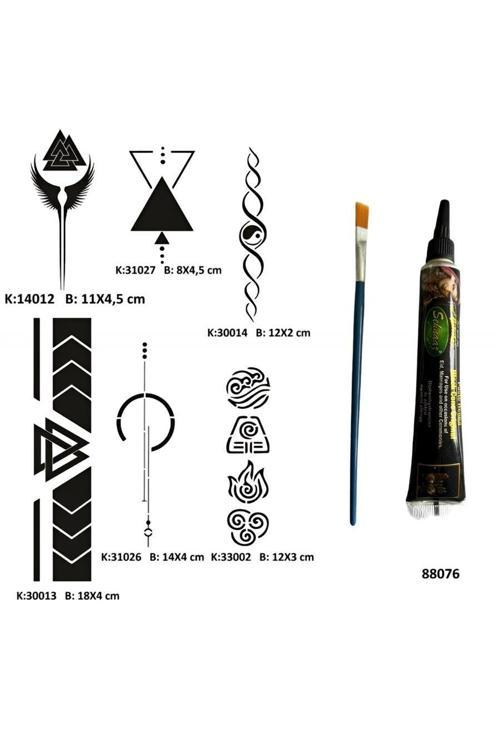 Şerit Sırt Bacak Tüp Kına ve Fırça hediyeli Tattoo Geçici Dövme Seti