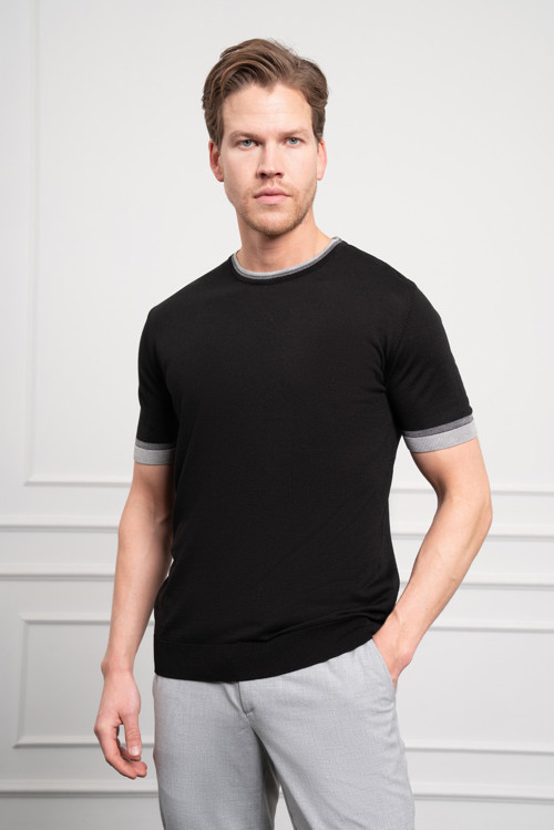 Erkek Siyah Trend Polo Yaka Dinamik Fit Rahat Kesim T-Shirt